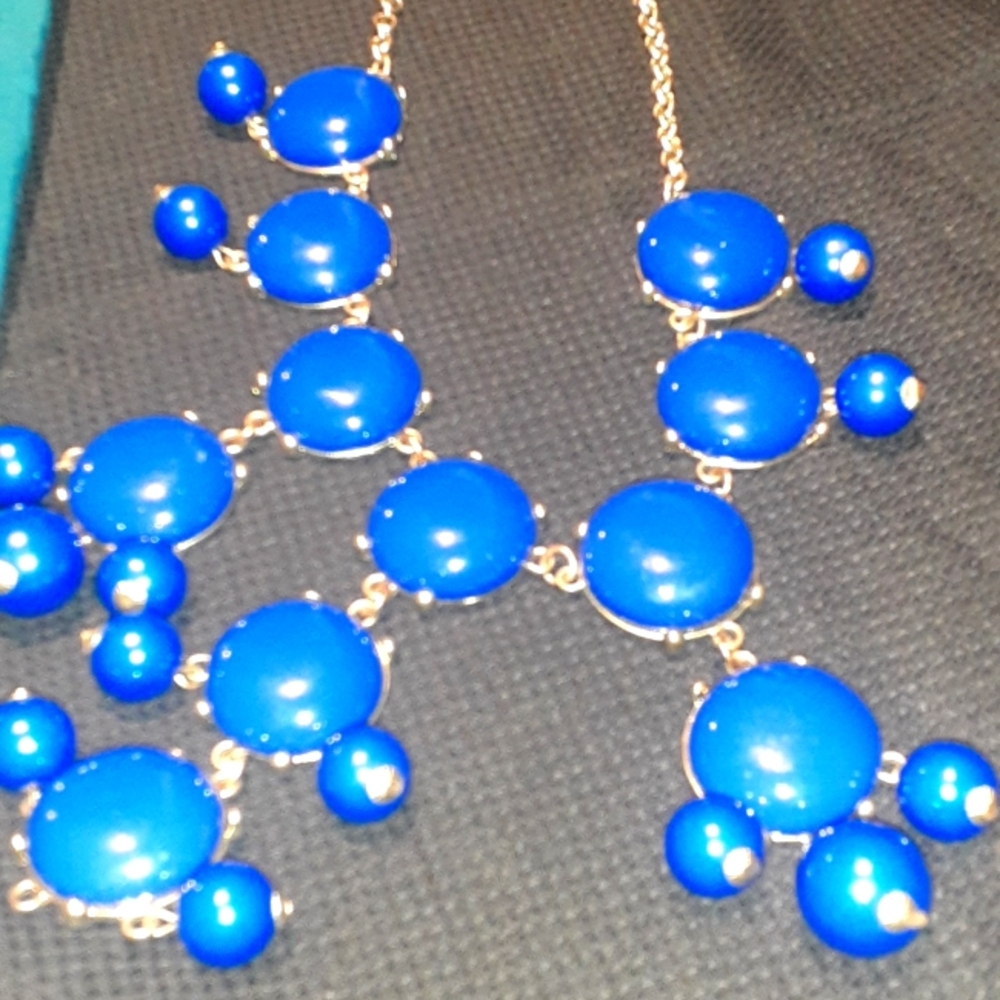 Royal Blue Bubble Bid Chucky Beaded Chandelier Statement Necklace